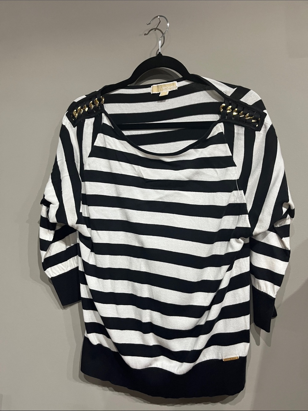 Michael Kors Black & White Striped Shoulder-Stud Sweatshirt